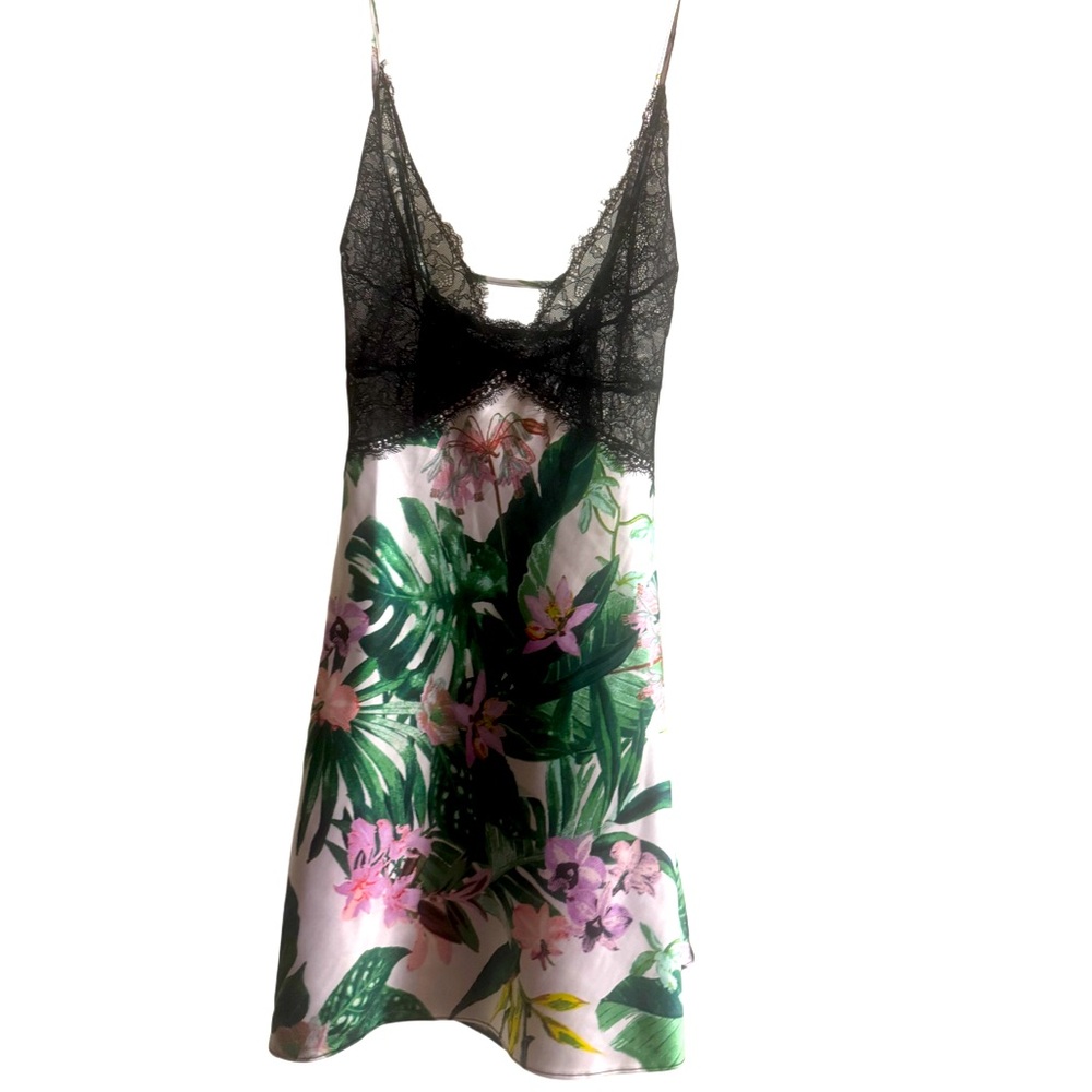 Victoria's Secret Black and Green Chemise with Lace Trim